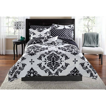 Mainstays Black 6 Piece Bed in a Bag Comforter Set With Sheets, Twin/Twin-XL