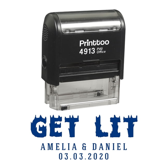Printtoo Personalized Blue Self Inking Get Lit Stamp Custom Wedding Favor Rubber Stamper -58 x 22 mm