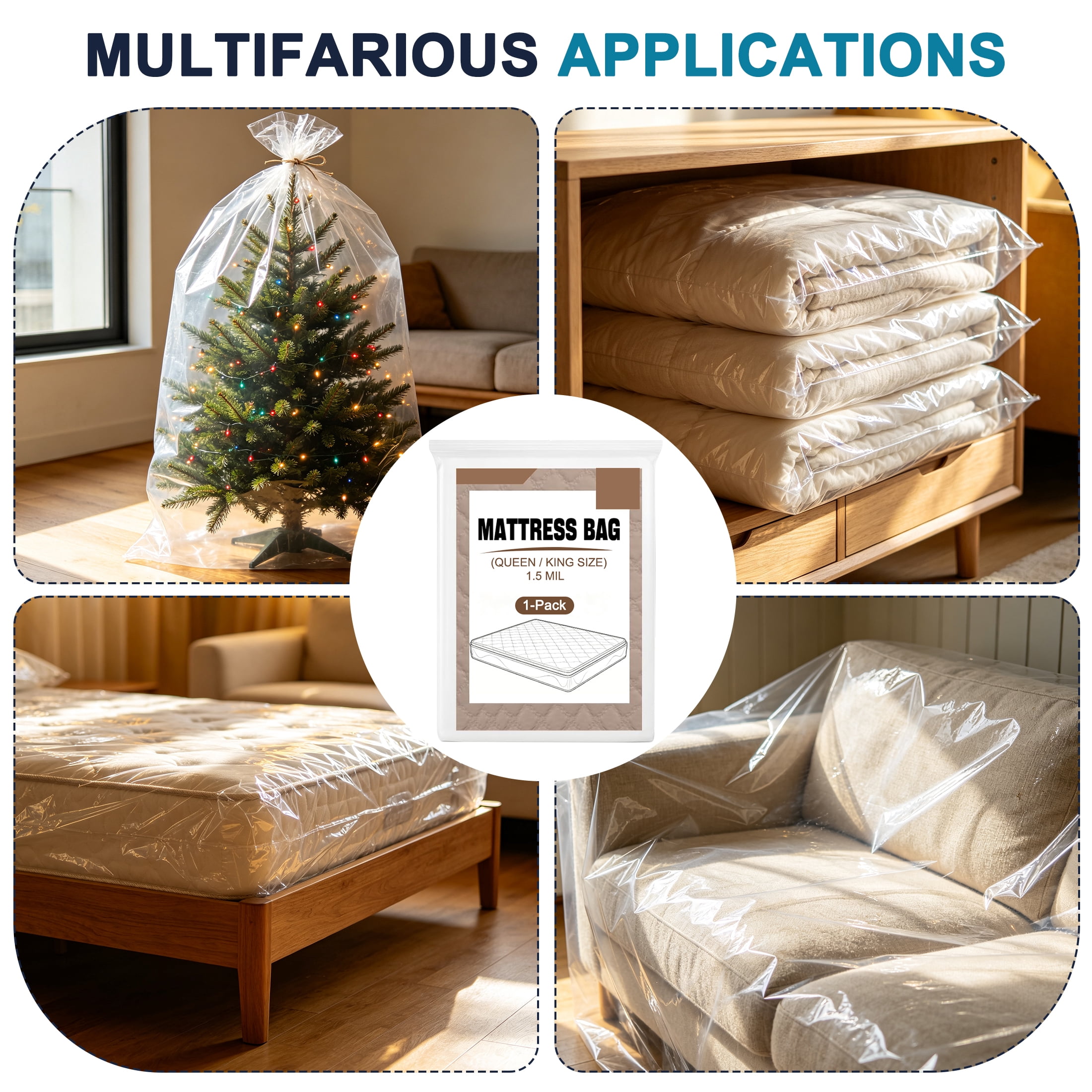 GARITIN Mattress Bags for Moving,1 Pack 90.5" x 90.5" Moving & Storage Bag for Queen King California King,1.5 MIL Plastic Mattress Bag