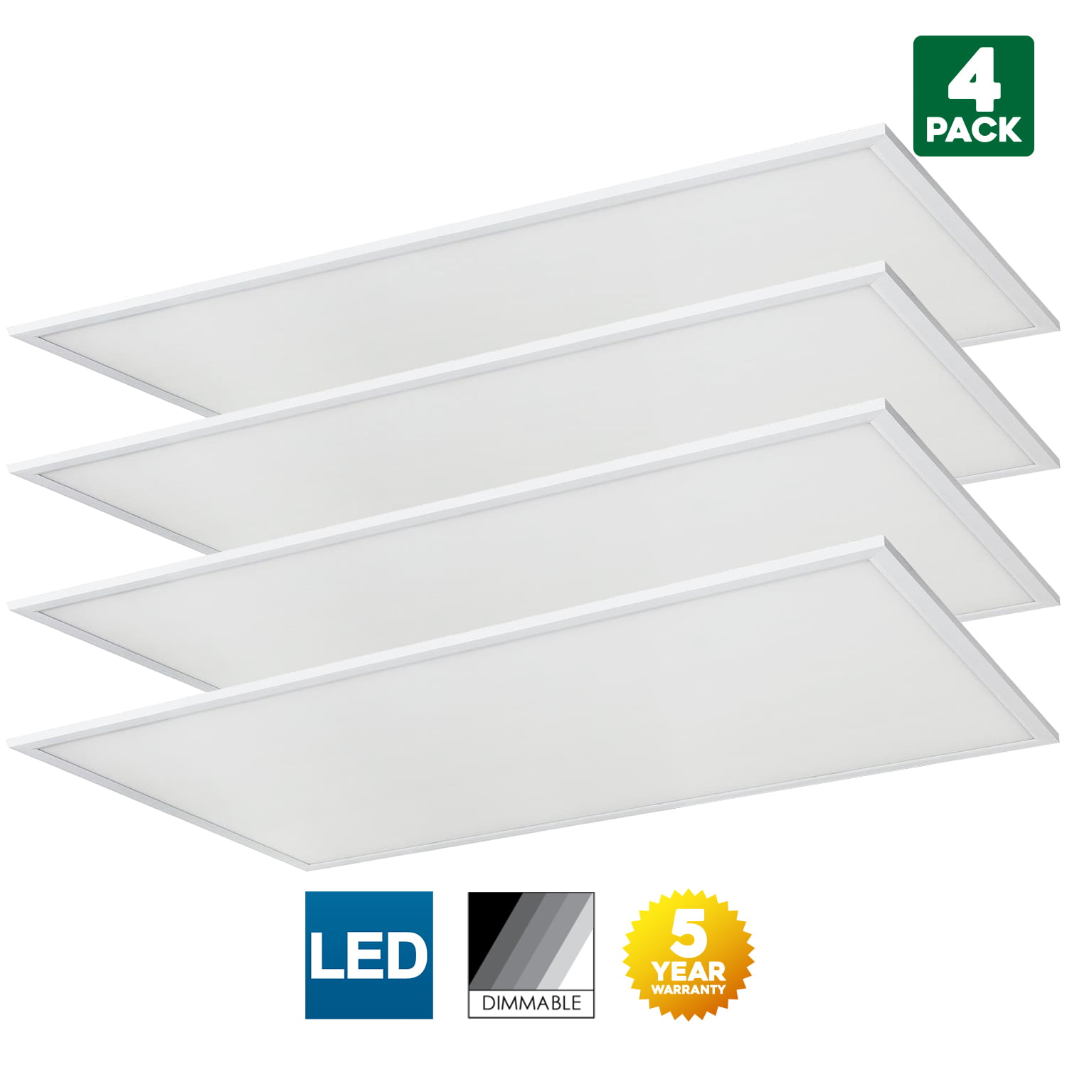 DLC Listed 2x4 Feet Sunlite LED Light Panel 50,000 Hour Average Life Span 3500K Warm White 2 Pack 60 Watt Dimmable 