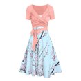 thumbnail image 2 of Edvintorg Dress Sets for Women Fashion Summer V-Neck Short Sleeve Floral Print Vacation Zipper Dress Sets Holiday Outfits for Women Light Blue M, 2 of 6