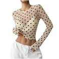 thumbnail image 2 of Kilaqueen Women's Polka Dots Sheer Mesh Long Sleeve Tops Sexy Slim Fit Crewneck See Through Going Out T Shirts Streetwear Clubwear, 2 of 7