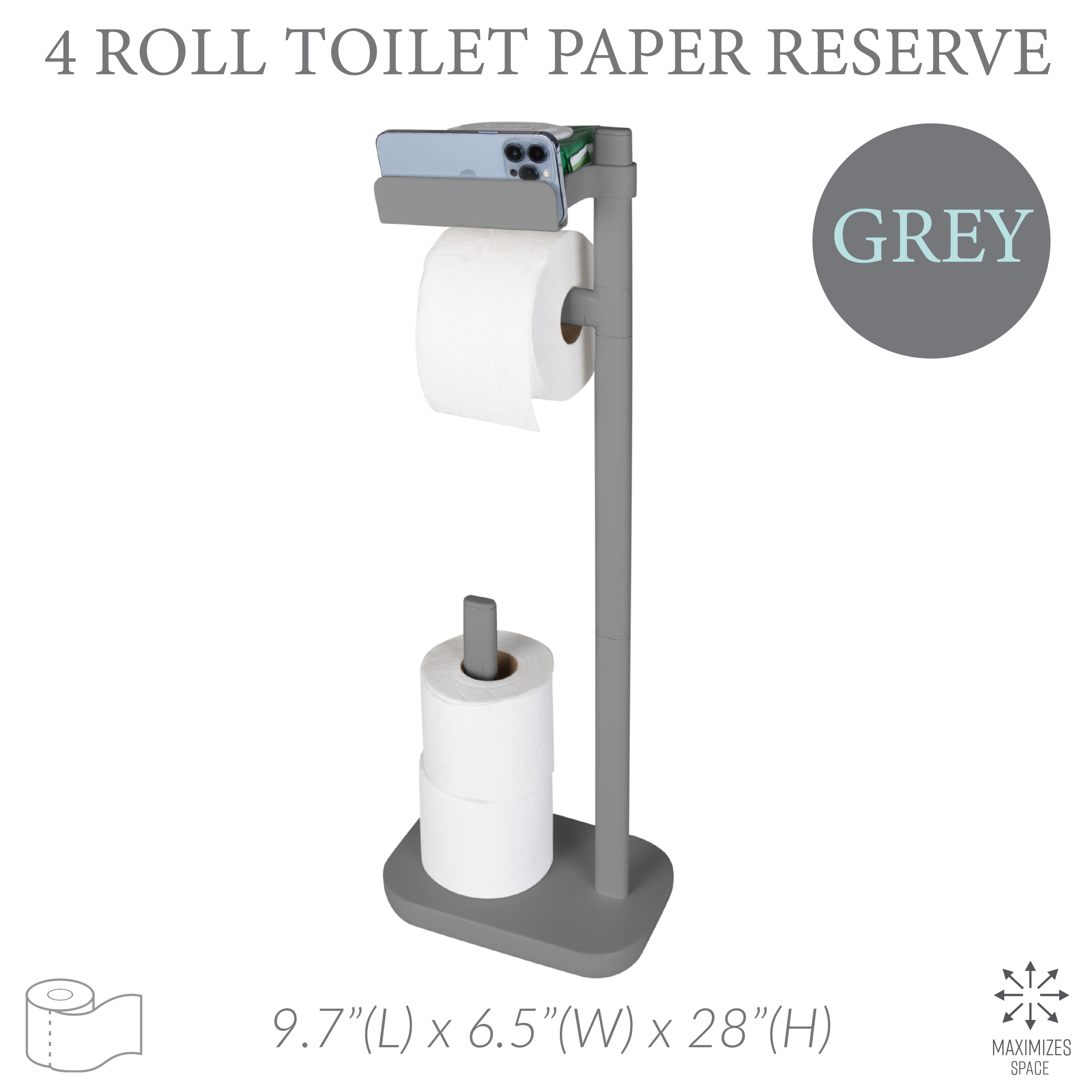 Bath Bliss 3 in 1 Freestanding Toilet Paper Dispenser in Grey
