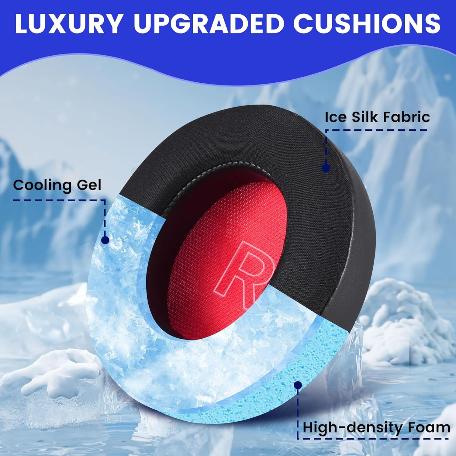 HRTGFD-Cooling Gel Replacement Ear Pads for Anker Soundcore Headphones Life Q10, Q10BT, Life 2 Neo (Not Compatible with Life 2), Earpads Cushions Ice Silk Fabric High-Density Noise-Isolating Foam