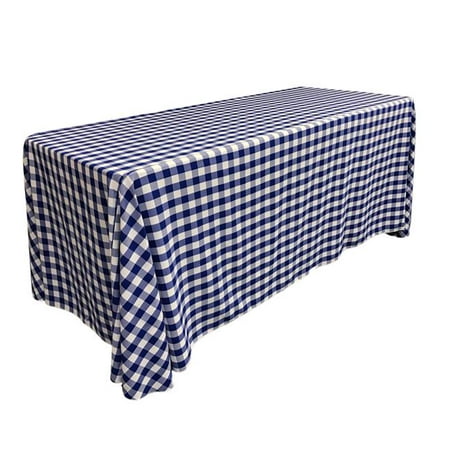LA Linen TCcheck90x156-RoyalK50 Polyester Gingham Checkered Rectangular  Tablecloth, White & Royal Blue - 90 x 156 in.