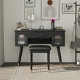 thumbnail image 2 of Elegant Vanity Makeup Table & Chair Set, Modern Dressing Table with Organizer, Writing Desk, Charging Port, Black, 2 of 8