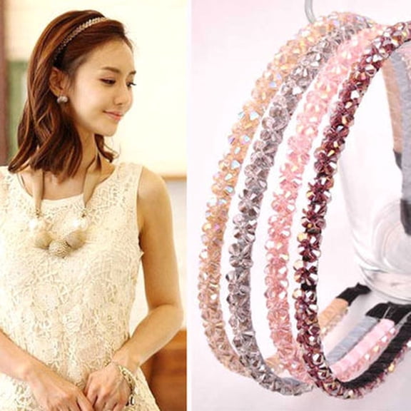 Women's Head Bands BWASD Casual Fashion Rhinestones Sequin Bling Thin Headband Colorful Headwear Hoop Comb Daily Wear Party Outfit Korean Style Black