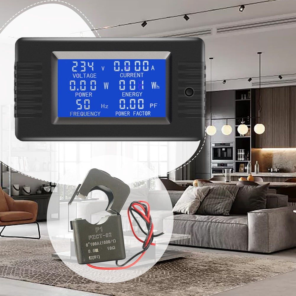 Power Monitor with LCD Display - AC Voltage Current Frequency Energy Meter