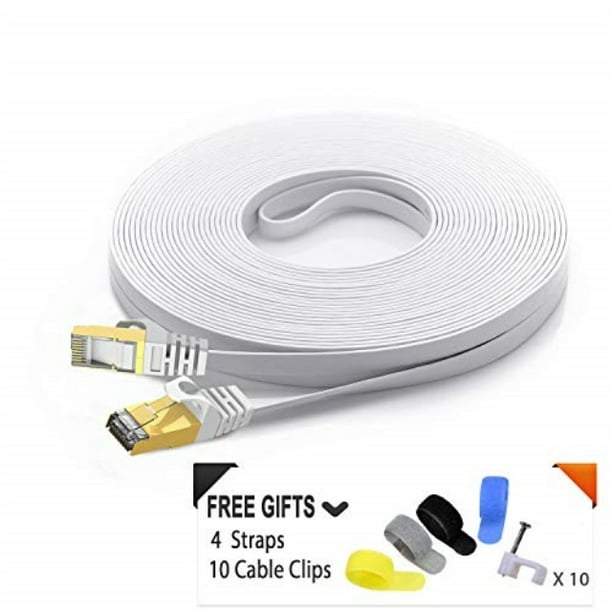 Cat 7 Shielded Patch Cable 50 ft White (Highest Speed Cable) Cat7 Flat Network