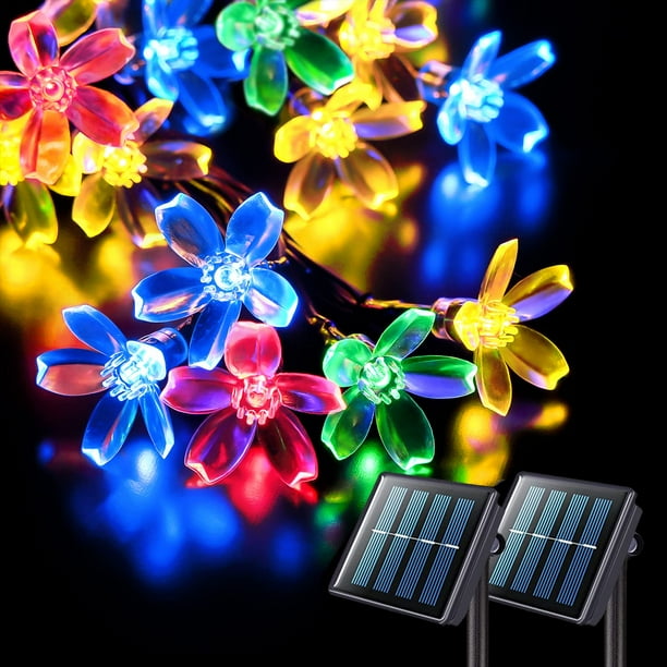 Guirnalda de luces solares JMEXSUSS, paquete de 2, 9,3 m, 50 LED, impermeables