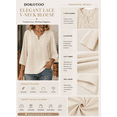 thumbnail image 3 of DOKOTOO Blouses for Woman Boho V Neck Lace Shirt 3/4 Sleeve Loose Fit Blouse Tops Khaki L US12-14, 3 of 10