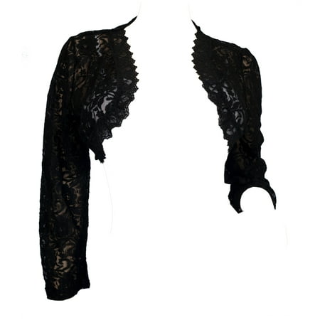 Lace Bolero - eVogues Plus Size Black Long Sleeve Lace Cropped Bolero Shrug