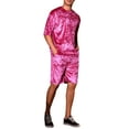 thumbnail image 4 of INSPIRAR CHIC Conjunto de camiseta de manga corta y pantalones cortos de verano para hombres en terciopelo M color rojo rosa, 4 of 6