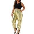 thumbnail image 2 of Pantalones jogger de mujer plus size Agnes Orinda, metálicos, brillantes, de cintura alta, elásticos, pantalones holográficos, sudadera 3X dorado, 2 of 6