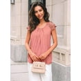 thumbnail image 3 of Gleelaud Womens Solid Color Crew Neck Tunic Tops Short Sleeve Casual Lace Tees, 3 of 6