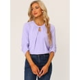 thumbnail image 2 of DARING DIVA Round Neck Keyhole Pleated Shirred Work Top L Purple, 2 of 6
