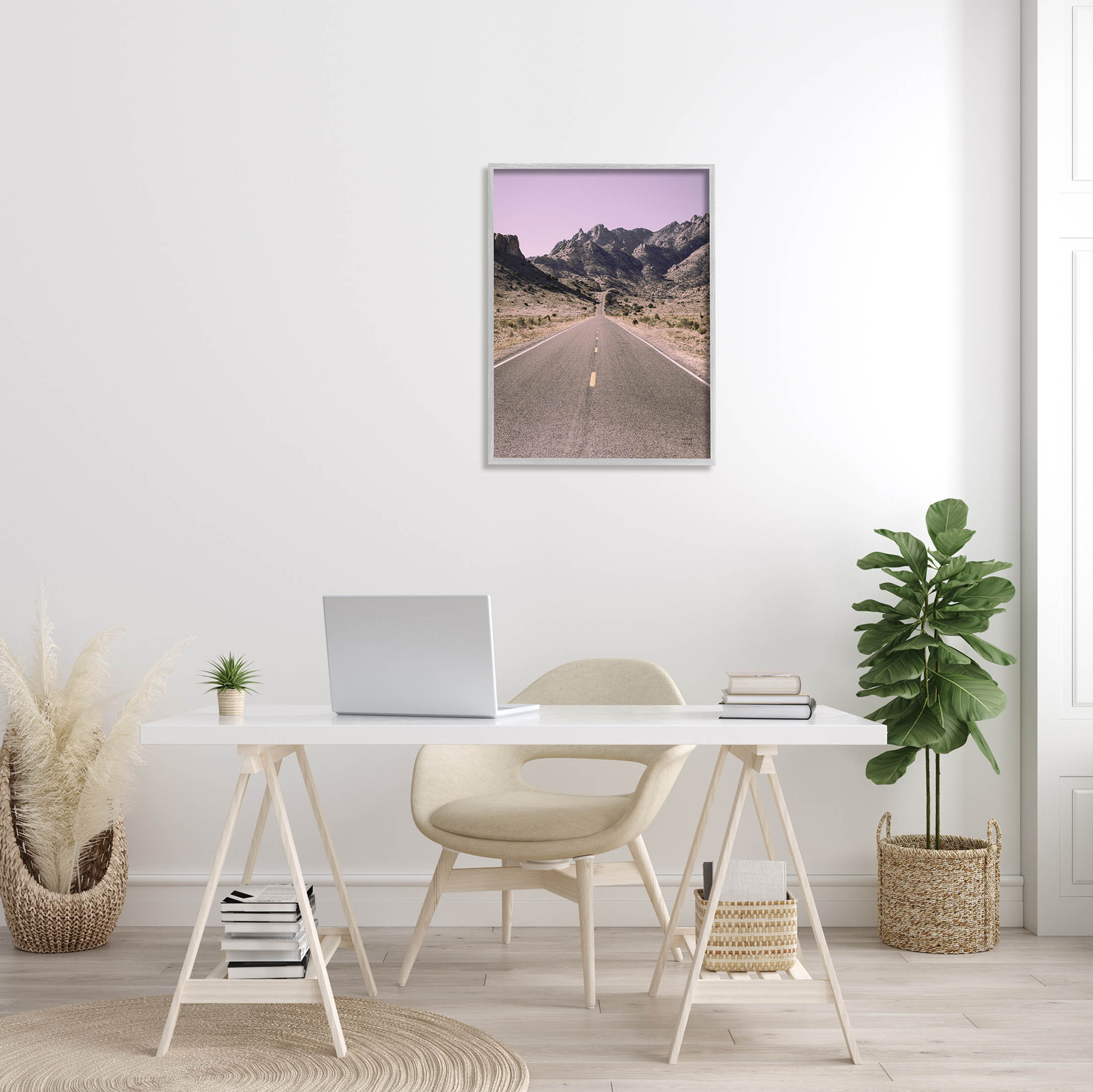 Stupell Industries Endless Desert Canyon Road Purple Sky Photograph Gray Framed Art Print Wall Art, Design by Nathan Larson