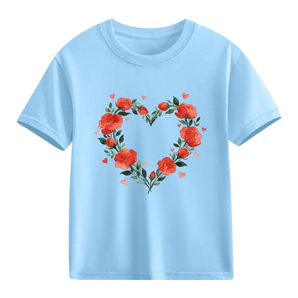 Blusas y camisas de manga corta con cuello redondo para niños y niñas, camisetas gráficas de manga corta, blusas con estampados bonitos para la temporada escolar.