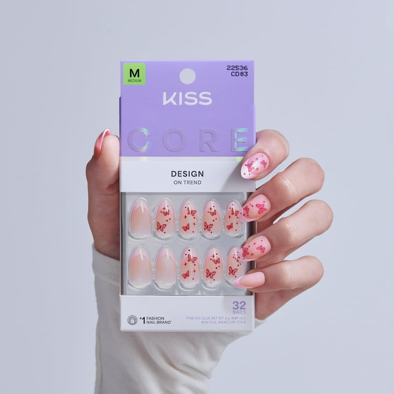 コレクション kiss press Kiss Core Design Press On Nails Almond, 'Signature', Pink, Medium