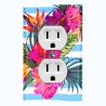 thumbnail image 1 of Metal Light Switch Plate Cover Hibiscus Flower Wreath Teal Stripes FLW033, 1 of 13