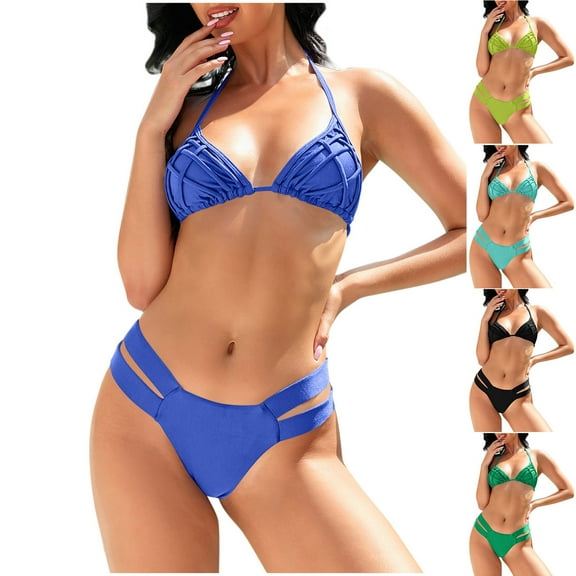 Bixock Swimsuit for Women,Bikinis Sets for Women,Women's Swimsuit Ties Side Bikini 2 Piece Set with Detachable Padded Bra Swimwear