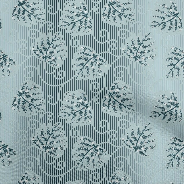 oneOone Rayon Dusty Blue Fabric Abstract Floral Leaf With Stripes Sewing Craft Projects Fabric Prints By Yard 56 Inch Wide