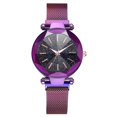thumbnail image 1 of Reloj de pulsera de cuarzo para mujer a la moda, botón magnético, correa de malla, reloj de pulsera con esfera redonda de aleación (púrpura), 1 of 8