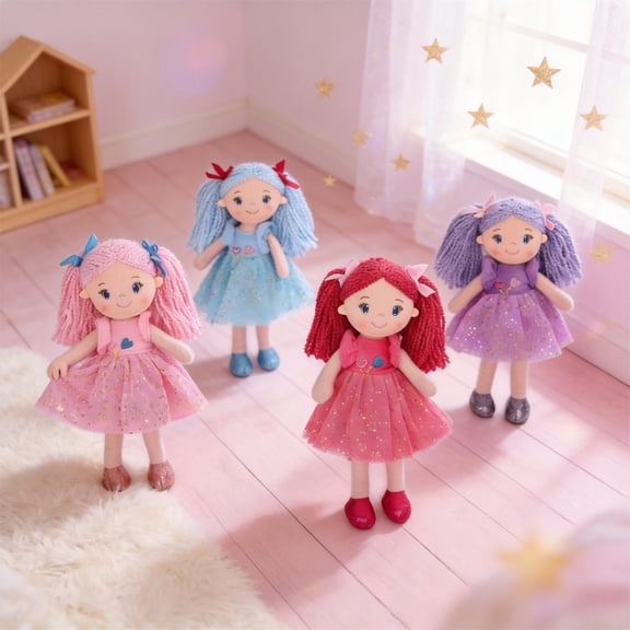 Stuffed Rag Doll Gift, Girls Toys, Plush Princess Doll, Room Decor for Girls, Pink Tulle Skirt with Gold Star Accents, Soft Skin-Friendly Fabric, 11 Inch Size Easy for Small Hands