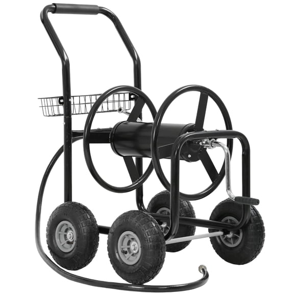 300ft Heavy Duty Hose Reel Cart - Steel Garden Water Hose Storage Cart with 8" Wheels, Foam Grip Handle, Outdoor Yard Hose Reel for Lawn & Garden (Black)