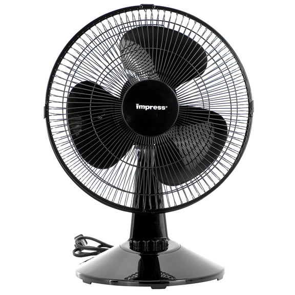 Impress 12 Inch 3 Speed Oscillating Table Fan in Black