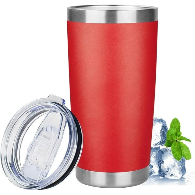 Vaso de 20 Oz con Tapa, Vasos Aislados de Acero Inoxidable, Vaso de Café de Viaje, Vaso de Agua Aislado Al Vacío de Doble Pared a Granel para Mujer, Hombres, Ella, Él, Oficina en Casa (Rojo)