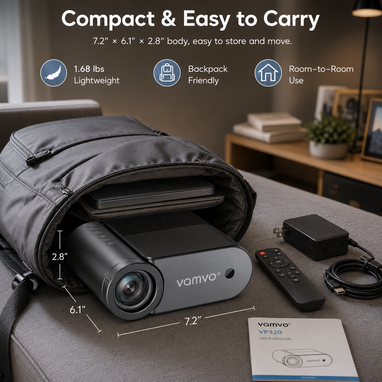 Vamvo Portable Projector WiFi 1080P 200" Display photo 2
