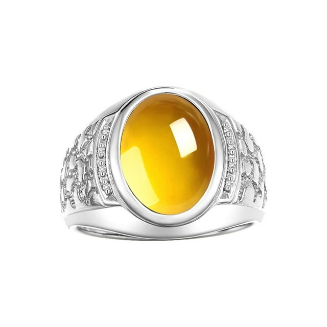 RYLOS Men's Rings Sterling Silver Nugget Ring with Cabochon Gemstone & Diamonds Citrine Rings For Men Size 13