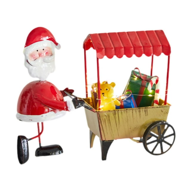 Adorno de escritorio con figura de personaje navideño empujando el carrito, 24 x 9 x 19,5 cm Papá Noel