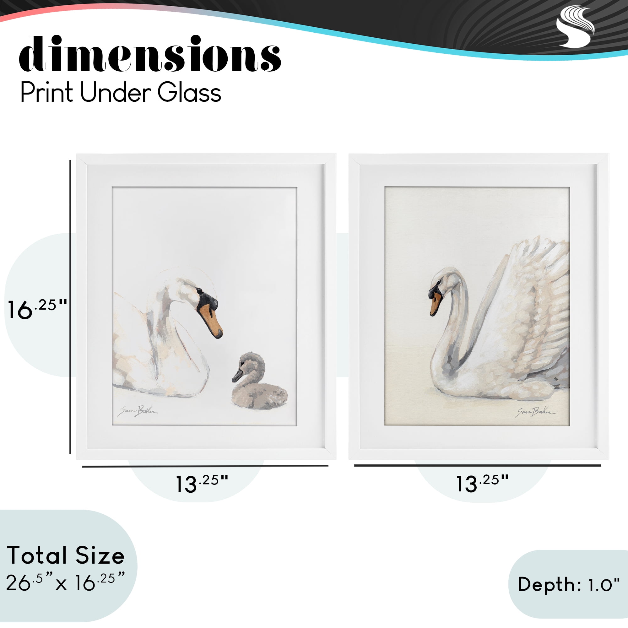 Stupell Industries Graceful Swan & Cygnet 2 Piece White Framed Print Under Glass Set, design by Sara Baker