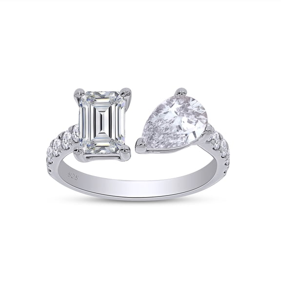 2 1/2 Carat Emerald, Pear & Round Cut Lab Created Moissanite Adjustable Toi Et Moi Half-Eternity Engagement Ring For Women In 14K White Gold Over Sterling Silver(G-H Color, VVS1 Clarity, 2.50Cttw)-4