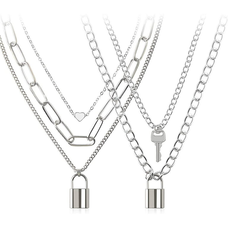 Hanru Bvroski Lock Key Pendants Chains Necklace Set
