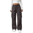 thumbnail image 2 of Inglocry Cargo Pants Women Quick Dry Parachute Hiking Pants with Pockets Elastic Waist Lightweight Water Resistant Joggers Brown S, 2 of 6