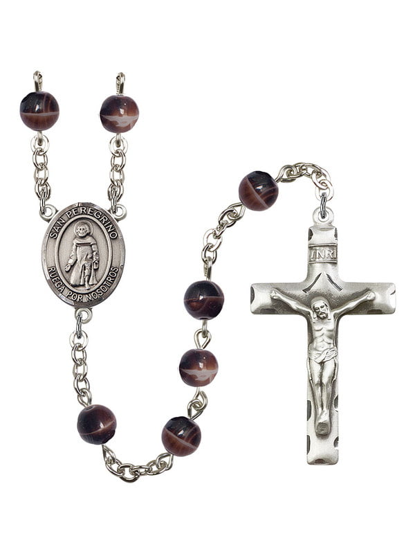 Catherine of Siena Medal The Centerpiece Features a St The Crucifix Measures 1 3/8 x 3/4 Silver Plate Rosary Features 6mm Sapphire Fire Polished Beads Patron Saint Fire Prevention