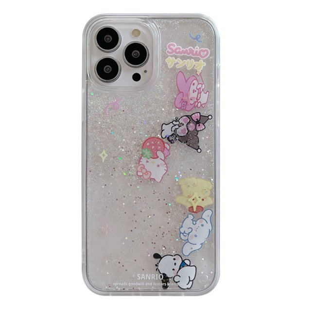 Carcasa De Arena Movediza Para iPhone 14 Pro Max 11 13 12 Brillo Brillante Lindo Kuromi Hello Kitty Melody Slider Suave TPU Funda Protectora De Teléfono A Prueba De Golpes Protector Antiarañazos Cubie Gao Jiahui unisex