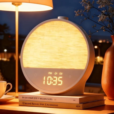 Sunrise Alarm Clock with Gentle Wake-up Light, Dual Alarms, 10 Natural Sounds, Rgb Mood Lamp & Dimmable Bedside Light for Heavy Sleepers