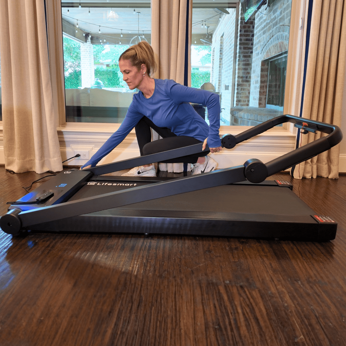 Lifesmart TM2202 Denise Austin 3-in-1 Portable Walking Pad Treadmill | Foldable Portable Walk Pad with Desk Tabletop, 2.5HP Quiet & Compact Treadmill for Home/Office (Powdered Blue)
