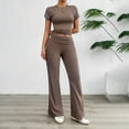 thumbnail image 4 of GZWYHT Sets for Women Long Sleeve Sets for Women Leisure Suit Women's 2 Set Casual Clothing Short Sleeve Cropped Top Flared Pants Sportswear Lounge Sets for Women Track Suits for Women Set Brown L, 4 of 9
