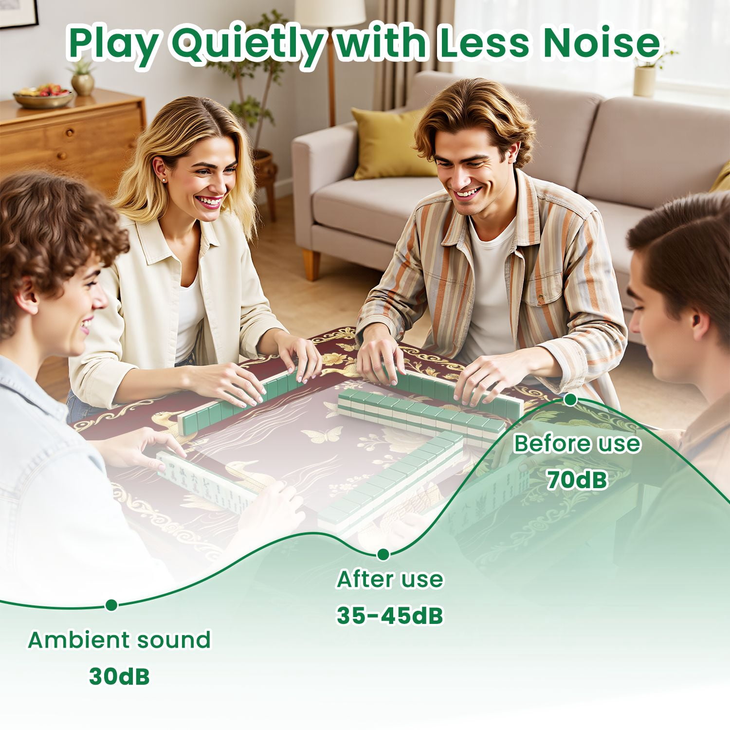 Mahjong Mat 31.5" x 31.5" Golden Ducks Peonies Butterflies Burgundy Non-Slip Noise Reduction American Mahjong Tiles Table Cover for Dominoes Poker Card Board Games Gift