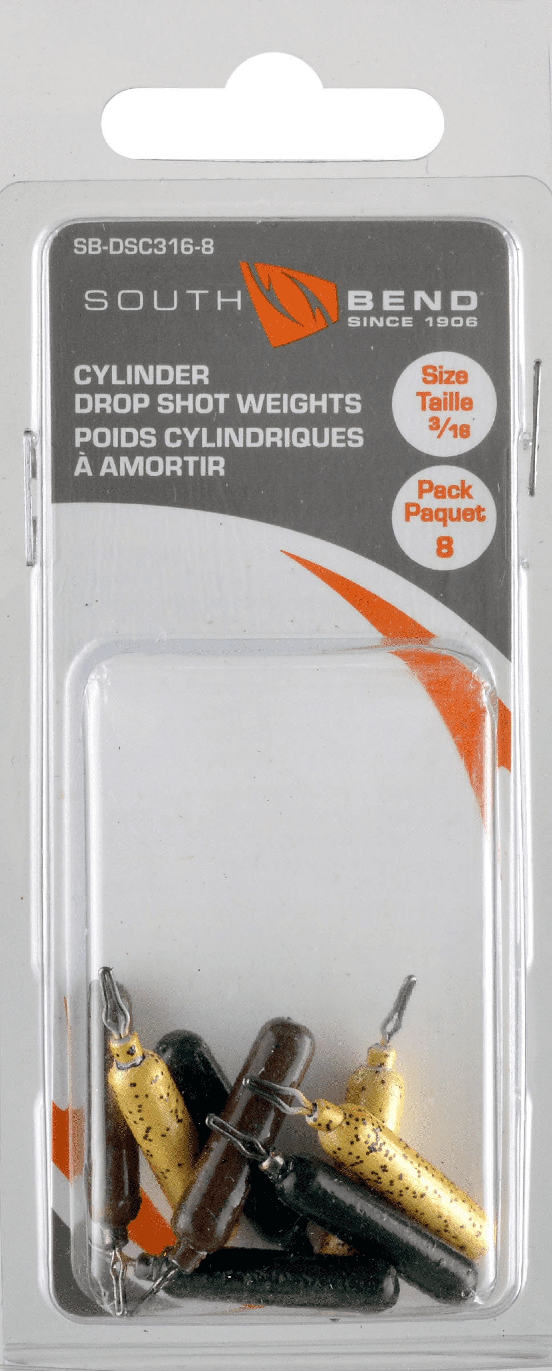 (4 pack) South Bend Drop Shot Weights 8 Pack Cylindrical Assorted Colors 3/16 oz