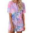 thumbnail image 2 of Wutalume Womens Pajama Sets Tie Dye Print - Short Sleeve Soft Cute Sleepwear, Lightweight Two Piece Lounge Set for Summer Home Relax,Pink L, 2 of 5
