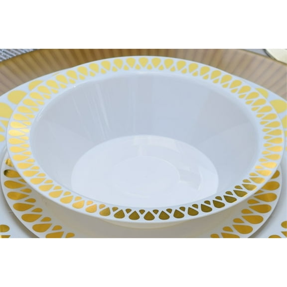 Exquisite Wedding & Party Dinnerware, Disposable Plastic Soup Bowls (14 Oz) - Cream/Gold Droplet - 40 Pack