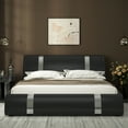 thumbnail image 2 of Allewie Queen Size Deluxe Upholstered Modern Platfrom Bed with Iron Pieces Decor and Adjustable Headboard and Solid Wooden Slats Support,Black, 2 of 7