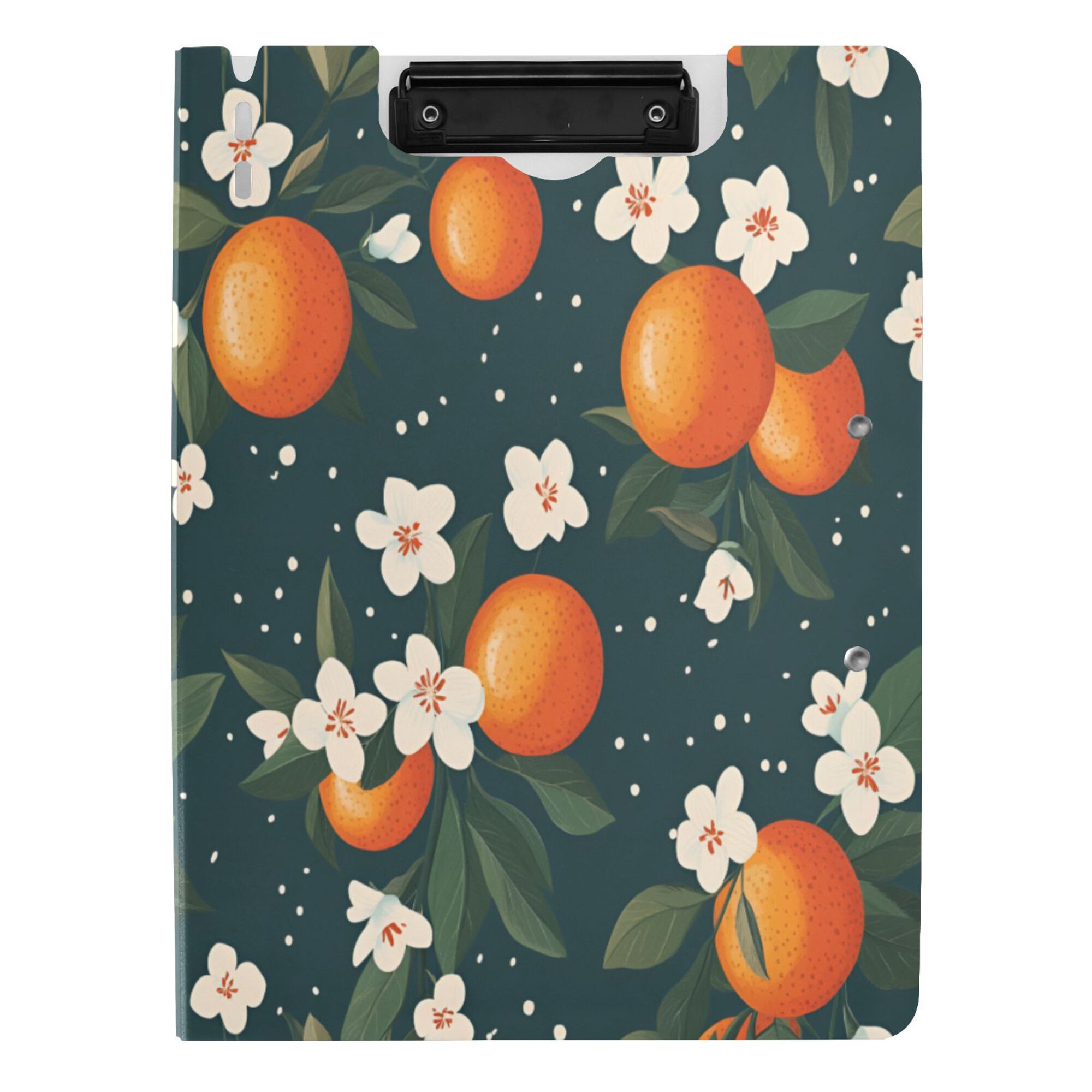 FORMRS A4 Clipboard Folder with Pen Holder Horizontal Foldable School Office Binder, Blue Floral Oranges