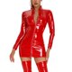 thumbnail image 3 of Vestido ajustado de charol con efecto mojado para mujer, vestido de fiesta para raves y baile en barra, ropa de club, vestido de manga larga con cuello alto y cremallera, 3 of 5